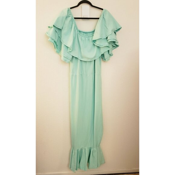 RebDolls Seafoam Green OTS Cotton Blend Ruffled Maxi 5X Runs Small Fits 2x NWT - Picture 2 of 11